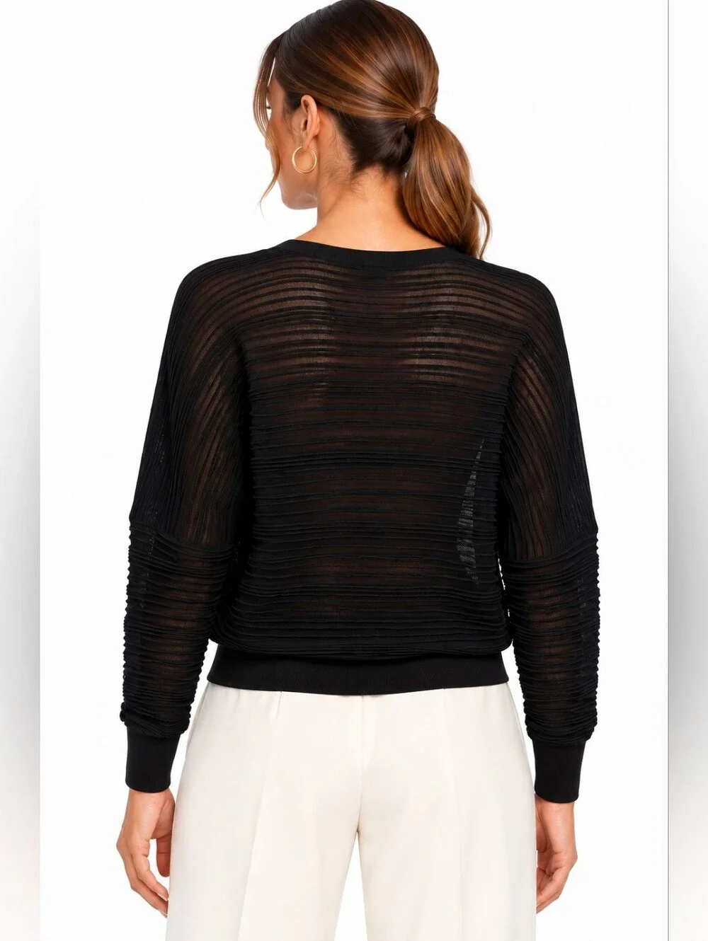 Club Monaco Voluminous Ottoman Sheer Sweater Black Size S V-Neck NWT